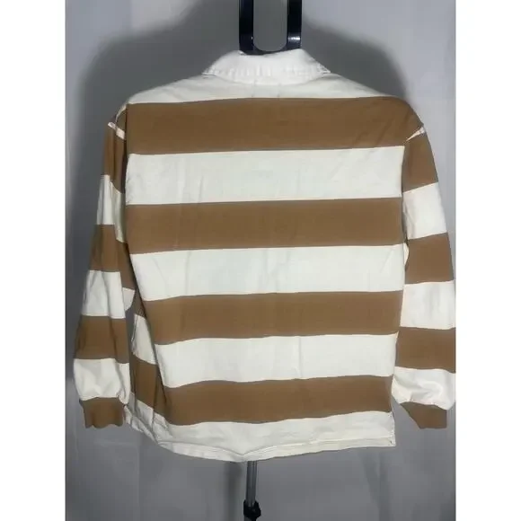 Lands End Brown and Cream Rugby Polo Pullover Size L - Picture 2 of 5
